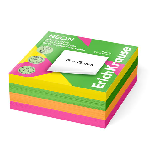 Picture of EK STICKY NOTES 75X75MM  NEON 400 SHEETS 4 COLOURS